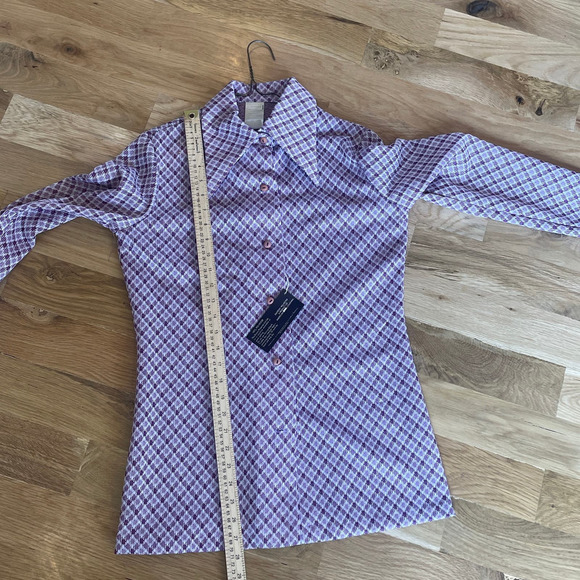 Vtg Womens Purple Diamond Textured Polyester Shirt 1960s NWT sz 12 - Picture 6 of 8